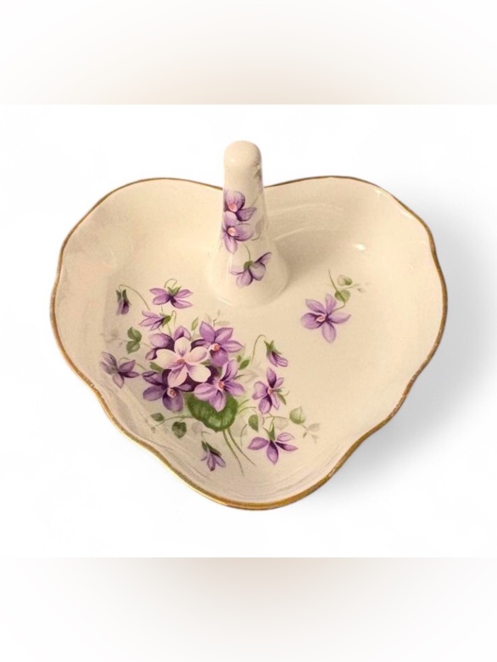 Vintage Aynsley Floral Ring Holder Dish with Purple Violets-bone china